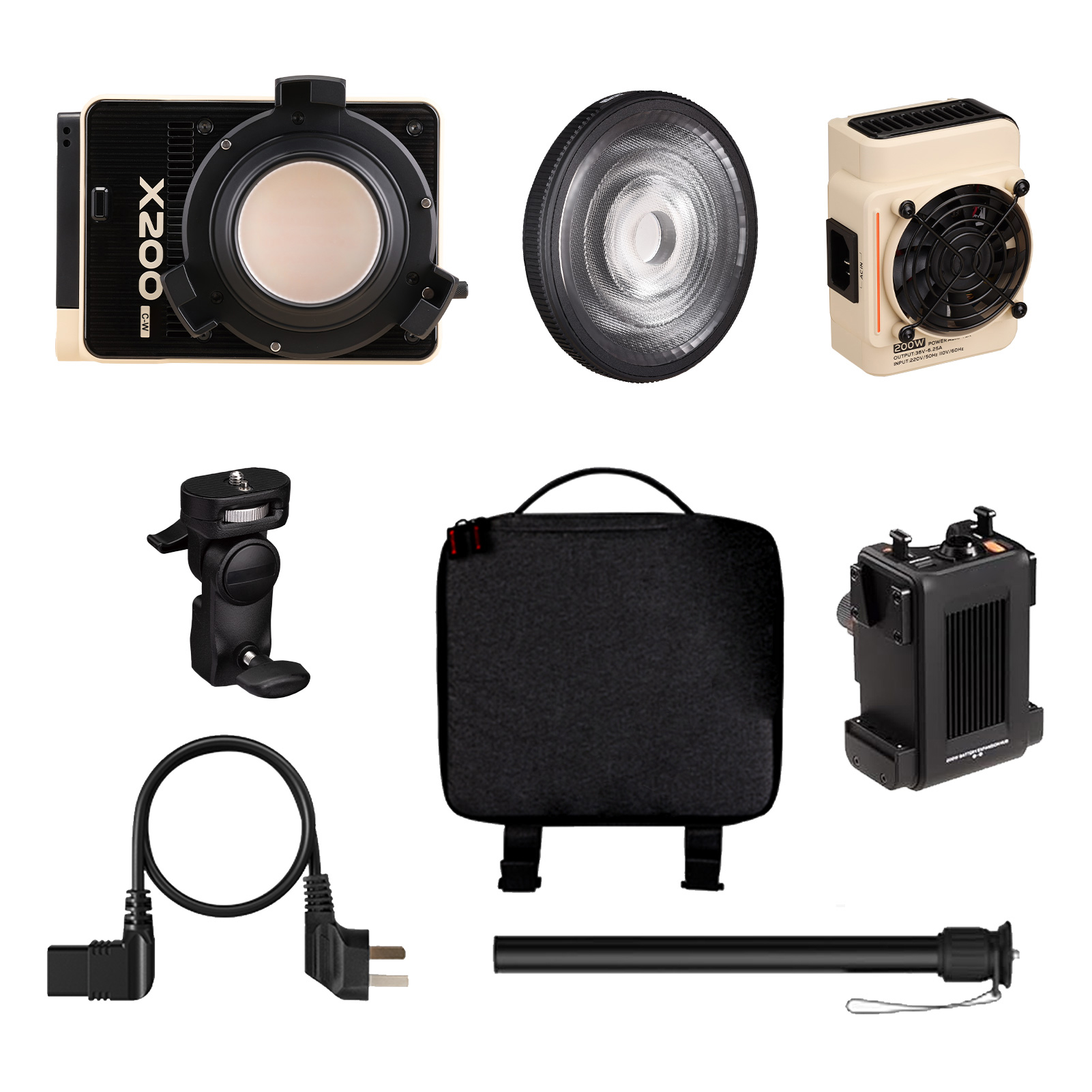 ZHIYUN MOLUS X200 RGB&双色温 200W LED视频灯套装 APP/2.4G控制 多种特效，2500-10000K宽色温 最大13400-19000lux/1米 COB持续输出照明，CRI&ge;95 TLCI&ge;97 兼容保荣卡口配件 适用于影棚/户外拍摄，美规AC 100V-240V（超重&超尺寸） X