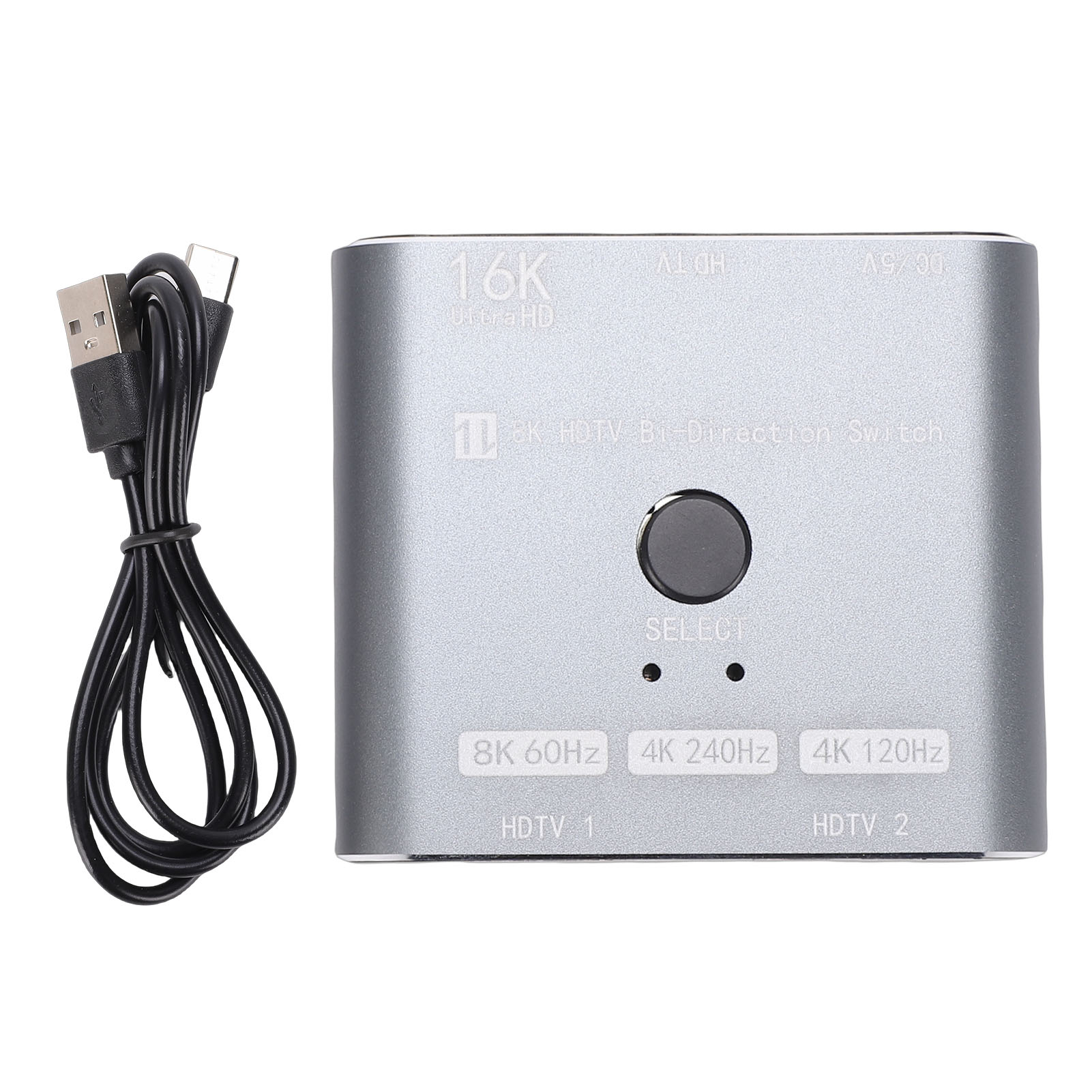 16K/8K HDMI2.1 Bi 2x1双向切换器16K 60Hz/8K 120Hz/8K 60Hz/4K 240Hz/4K 120Hz双向传输，48Gbps兼容HDCP2.3/HDR10/杜比视界适用于游戏/PS5/电脑/电视/Xbox