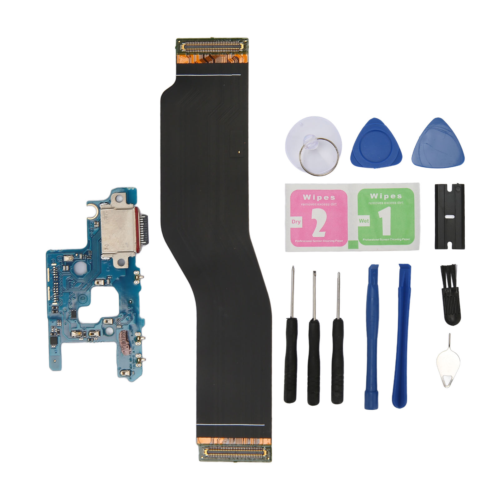 三星Galaxy Note 10 Plus N976B/N (欧版）充电端口底座连接器，USB-C充电端口柔性电缆更换（黑色塑料刀片/螺丝刀手柄外观随机，尾插排/排线外观以及数字内容随机）