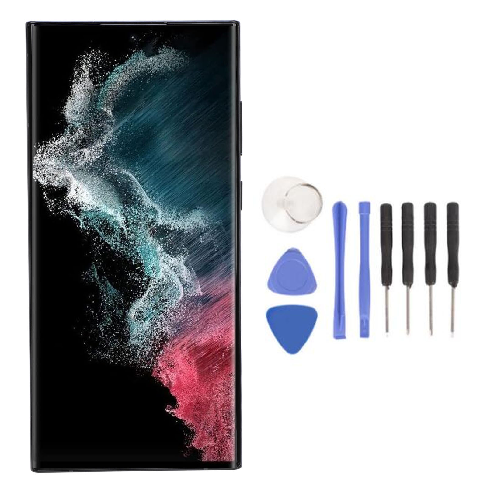 Samsung Galaxy S22 Ultra OLED液晶屏幕 显示屏 数字化仪组件替换件 带指纹适用于Galaxy S22 Ultra 5G SM-S908U带框架和技术维修工具套件 雾松绿