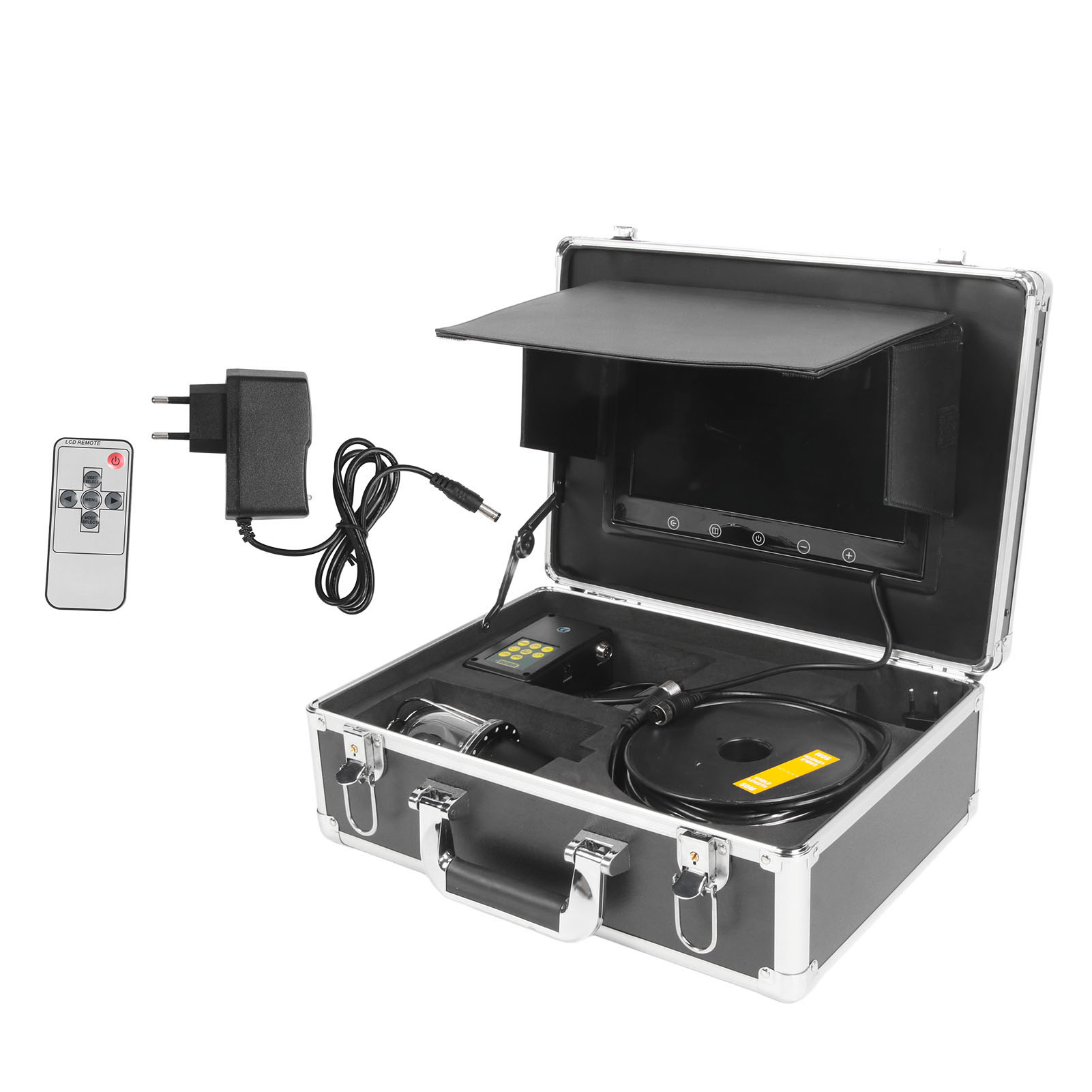 10英寸水下钓鱼摄像机鱼群探测器 IP68防水20 LED 360度旋转 圆顶旋转全景摄像机20/50/100米(电压：100-240V)（超重发专线）(遥控器不带电池发货）（电源控制箱带内置电池发货）FX10澳规100m