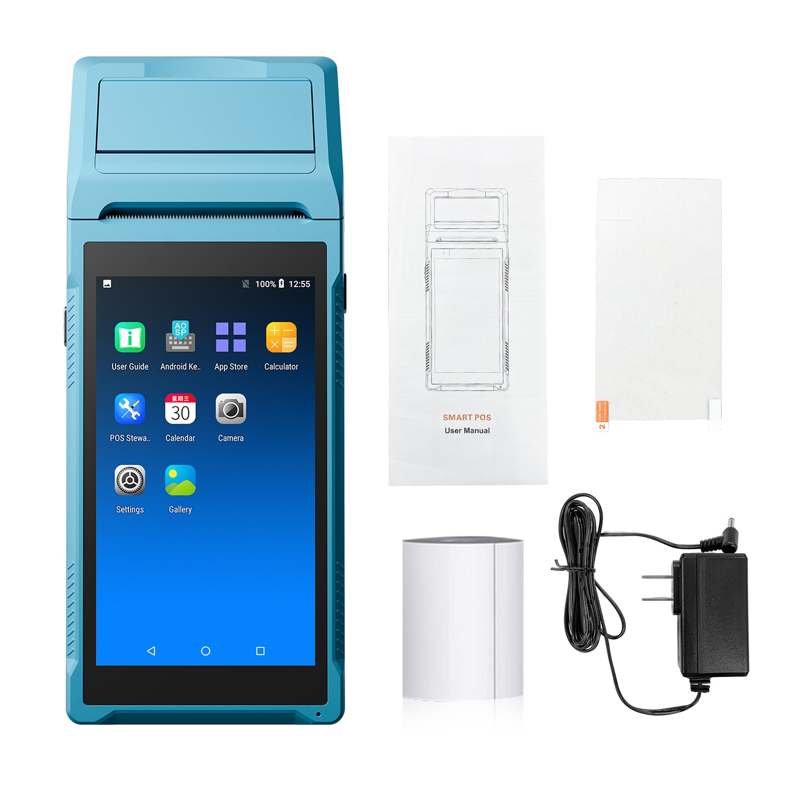 Q2i 手持PDA打印机Android 11.0 POS机，2GB+16GB内存，5.5英寸屏幕触摸，200万像素摄像头，3G/WIFI/蓝牙/NFC，带扬声器，热敏打印机，（带内置电池发货）  100-240V美规