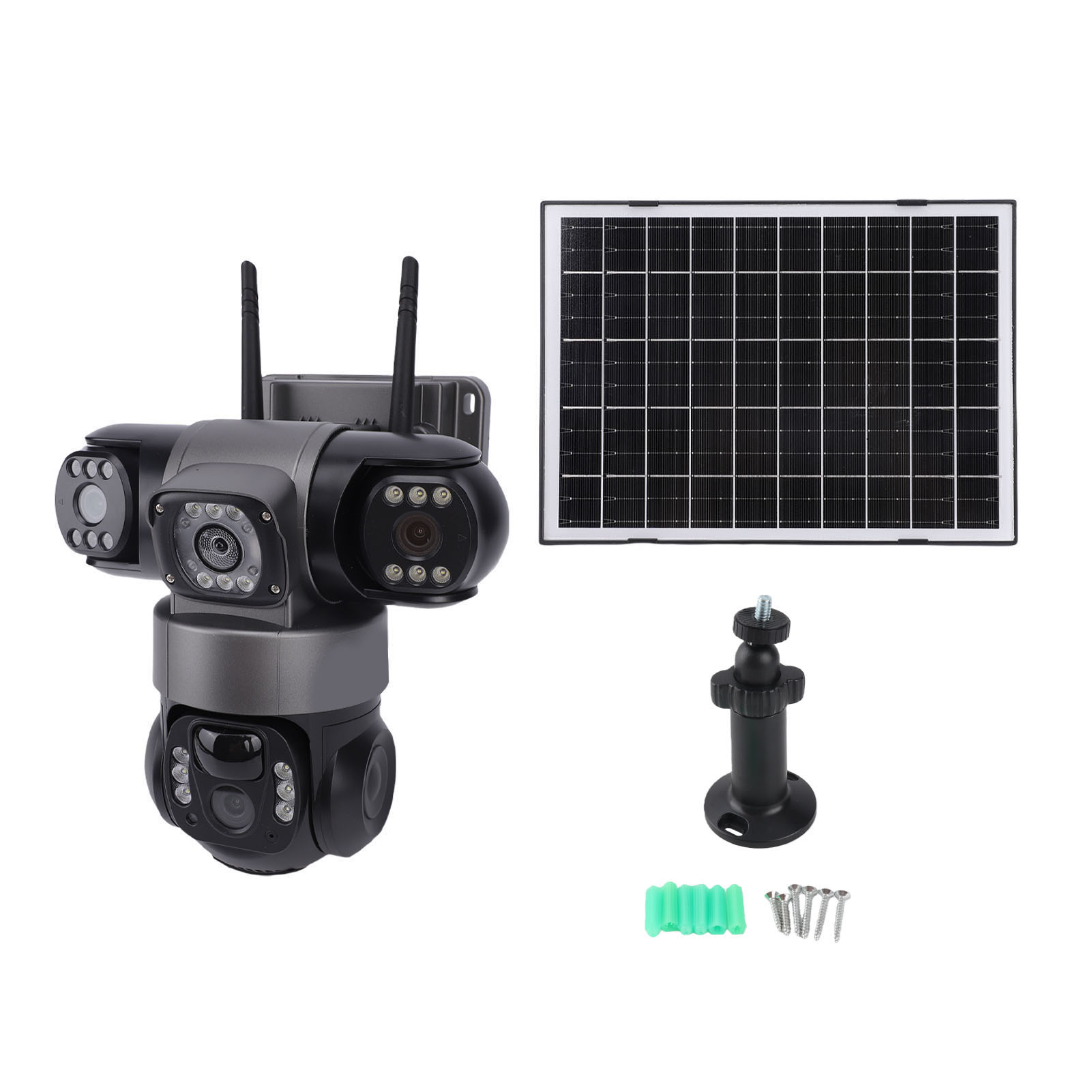 VTS28-G-V380 PRO 4G 太阳能摄像头，AI 4G 3240*1920 2MP三镜头超清监控摄像机，双向语音，IP66防护PTZ 摄像头，PIR 运动检测安全监控