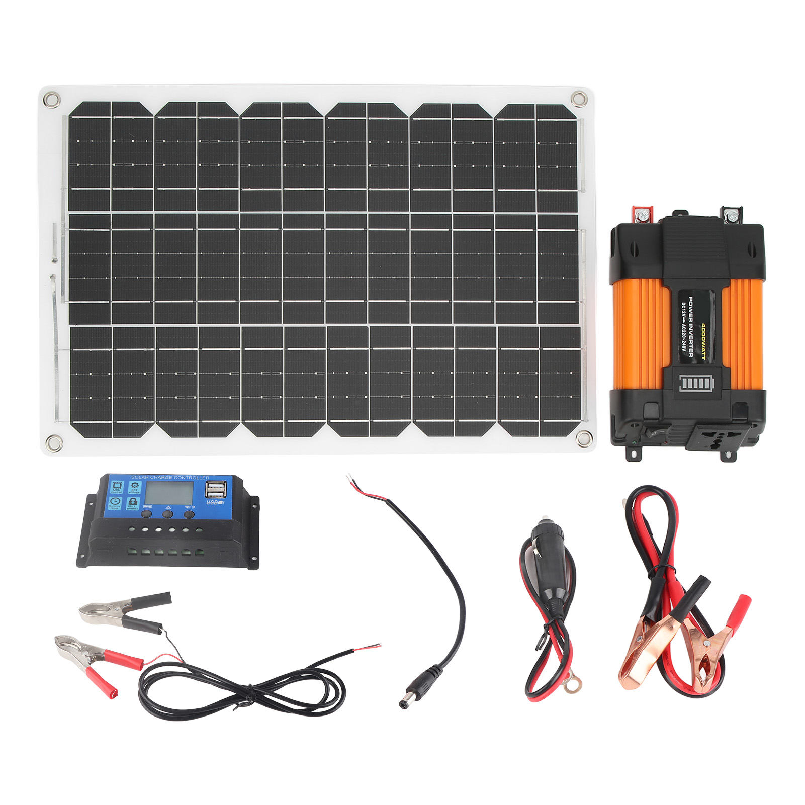 太阳能发电组逆变器太阳能板充放电控制器 逆变器+太阳能板18W18V+太阳能控制器30A12V/24V（小黄蜂系列）500W 12V转110V
