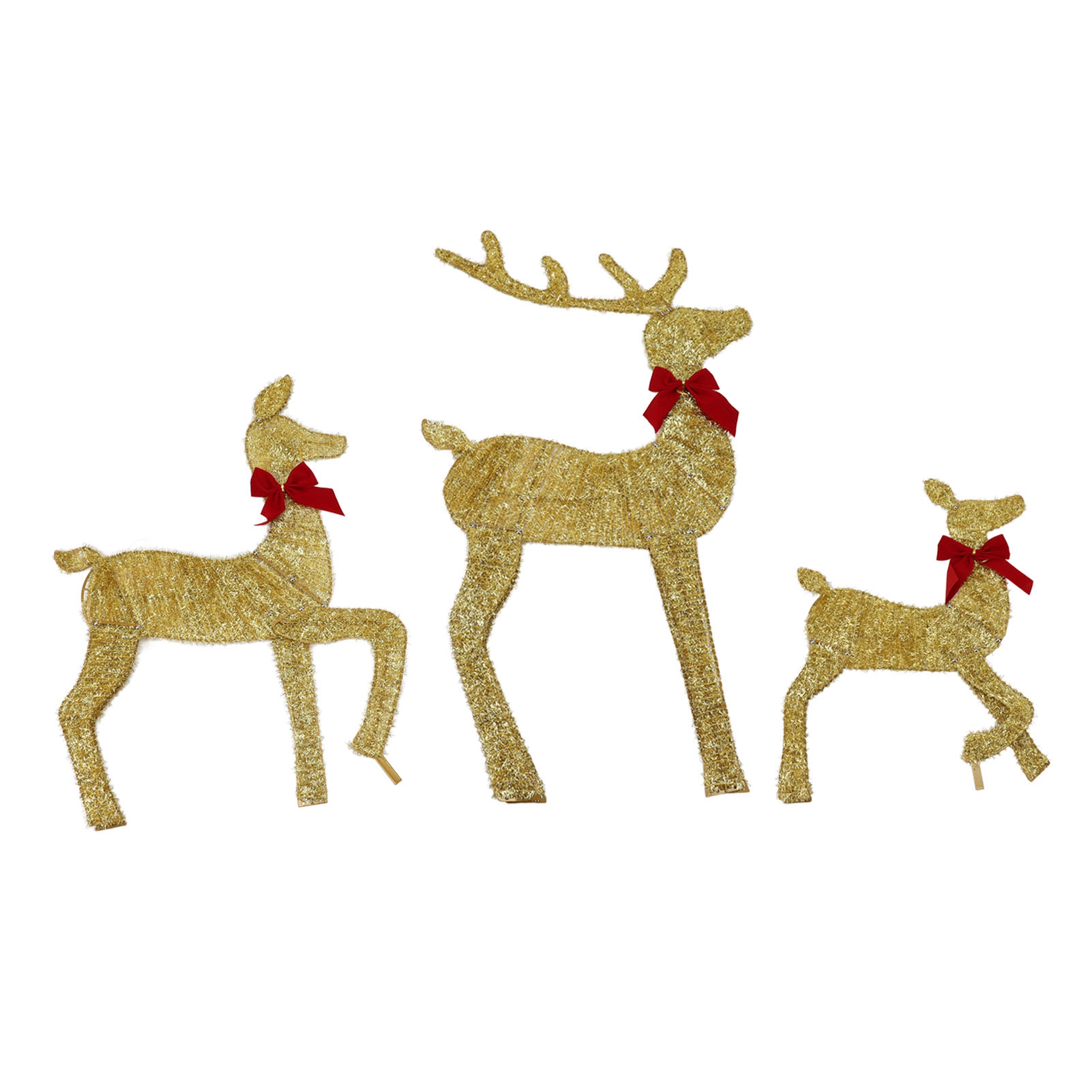 Christmas Deer Lighting Happy New Year圣诞金色鹿三口之家3D金属庭院驯鹿节日装饰