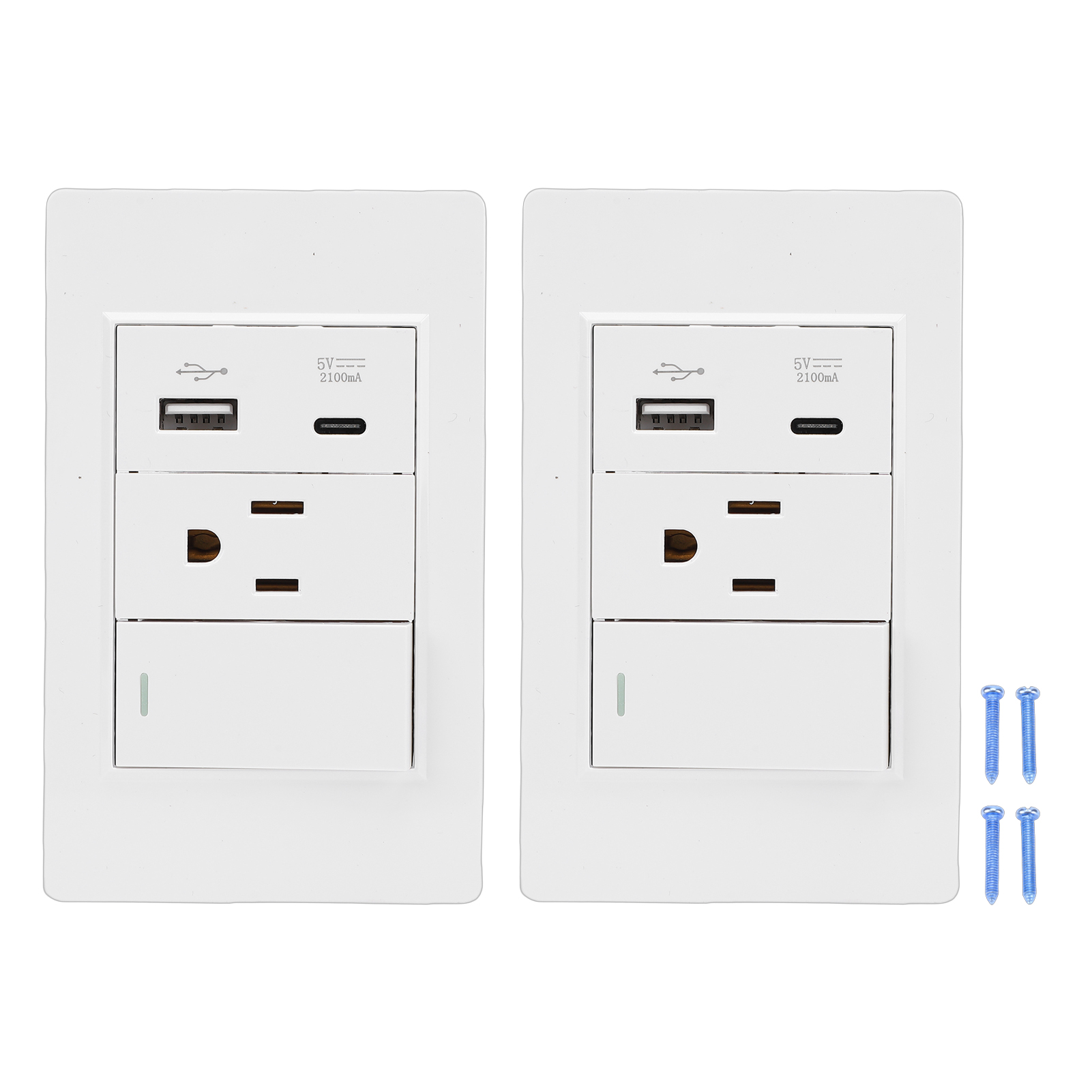 2PCS118型美规15A三孔加USB2.1A5V10W美标插座开关插座面板 白色PC一开单控+三孔+AC美规
