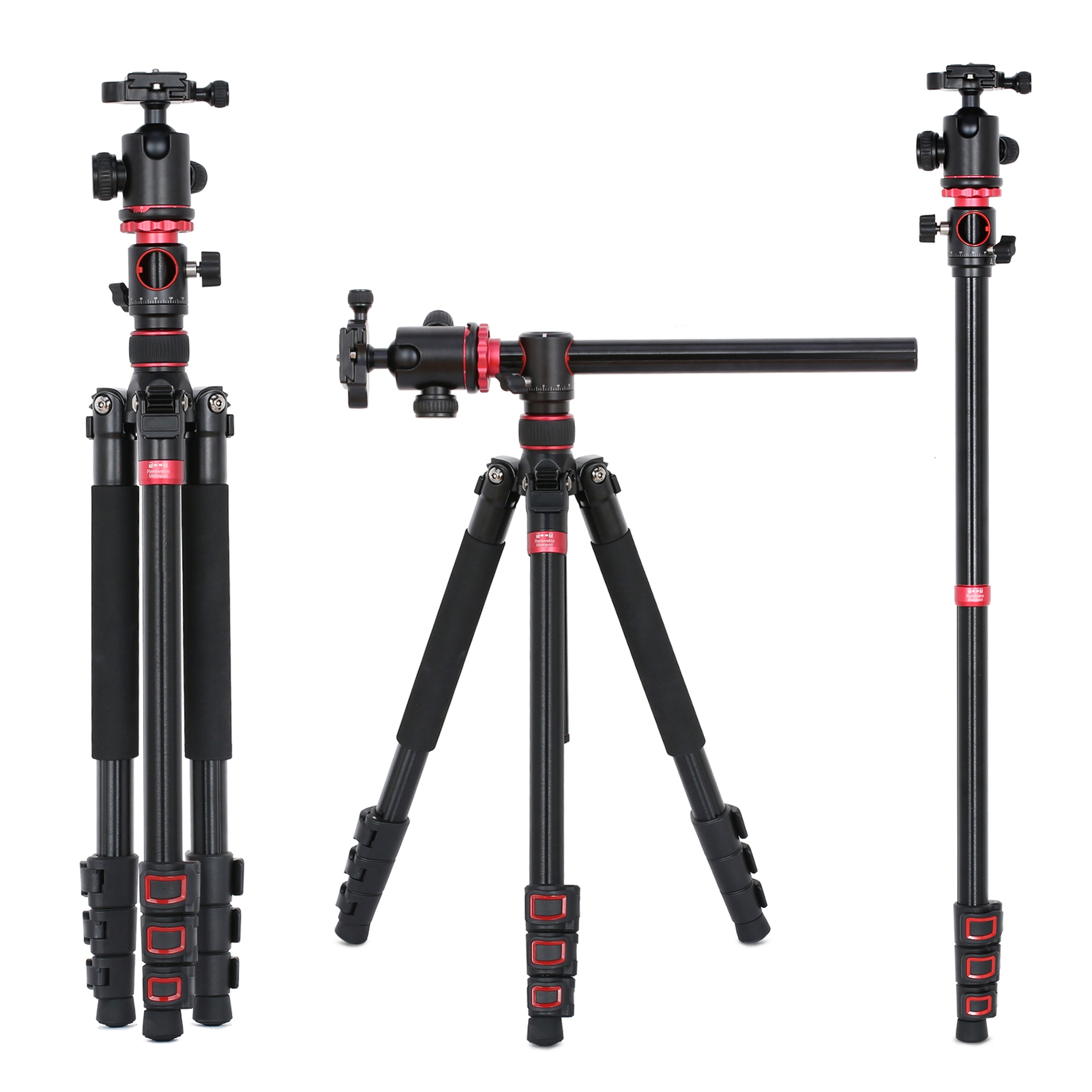 [通拓商品]Andoer TTT-012 183cm/72.05inch 铝合金三脚架 带全景云台 横置中轴 快装板 可反折 可拆成独脚架 最大承重10KG 相机 摄像机通用 适用于全景拍摄 微距拍摄 视频录制 风景拍摄等 扳扣款 红色