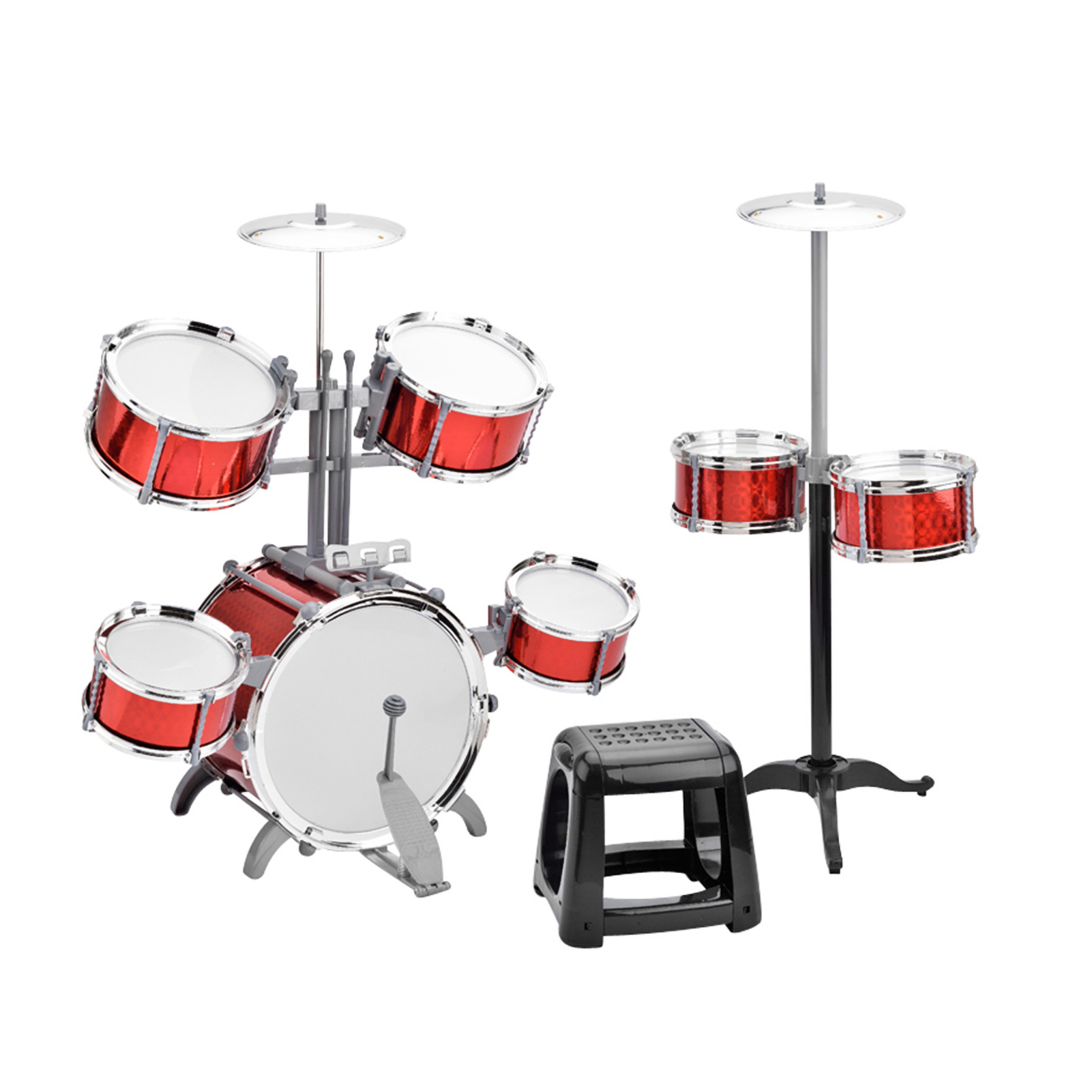 [通拓商品]儿童音乐玩具爵士鼓架子鼓 7鼓+1凳子 打击乐器 PVC加厚鼓膜 简易安装 蓝色