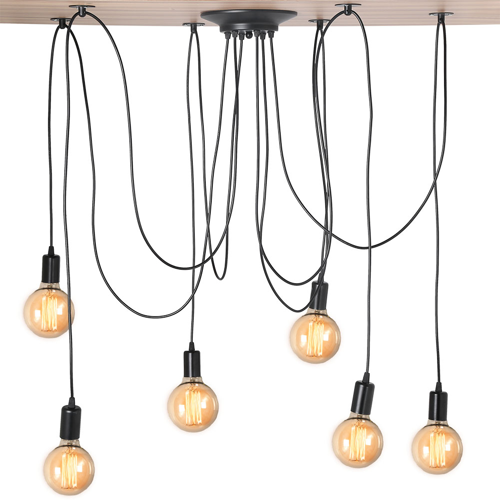 Lámpara colgante Industrial de 6 Cabezas con forma de araña, estilo retro, accesorio de iluminación Vintage para Sala de estar, Cocina, dormitorio (sin bombillas), Colgante y Candelabro - details 0