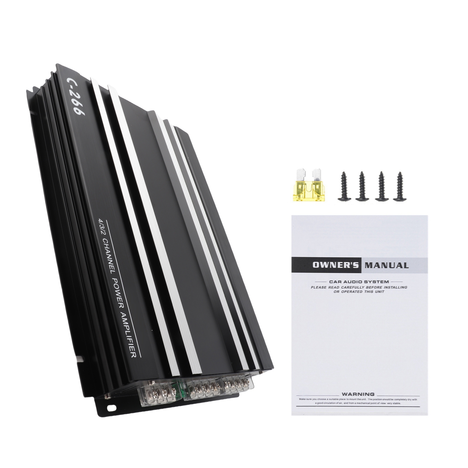 [通拓商品]四声道车载功放 12.0V汽车功放 汽车音响改装4*60W 4路汽车功放 黑色 C-266 下单备注下中性不带logo出货