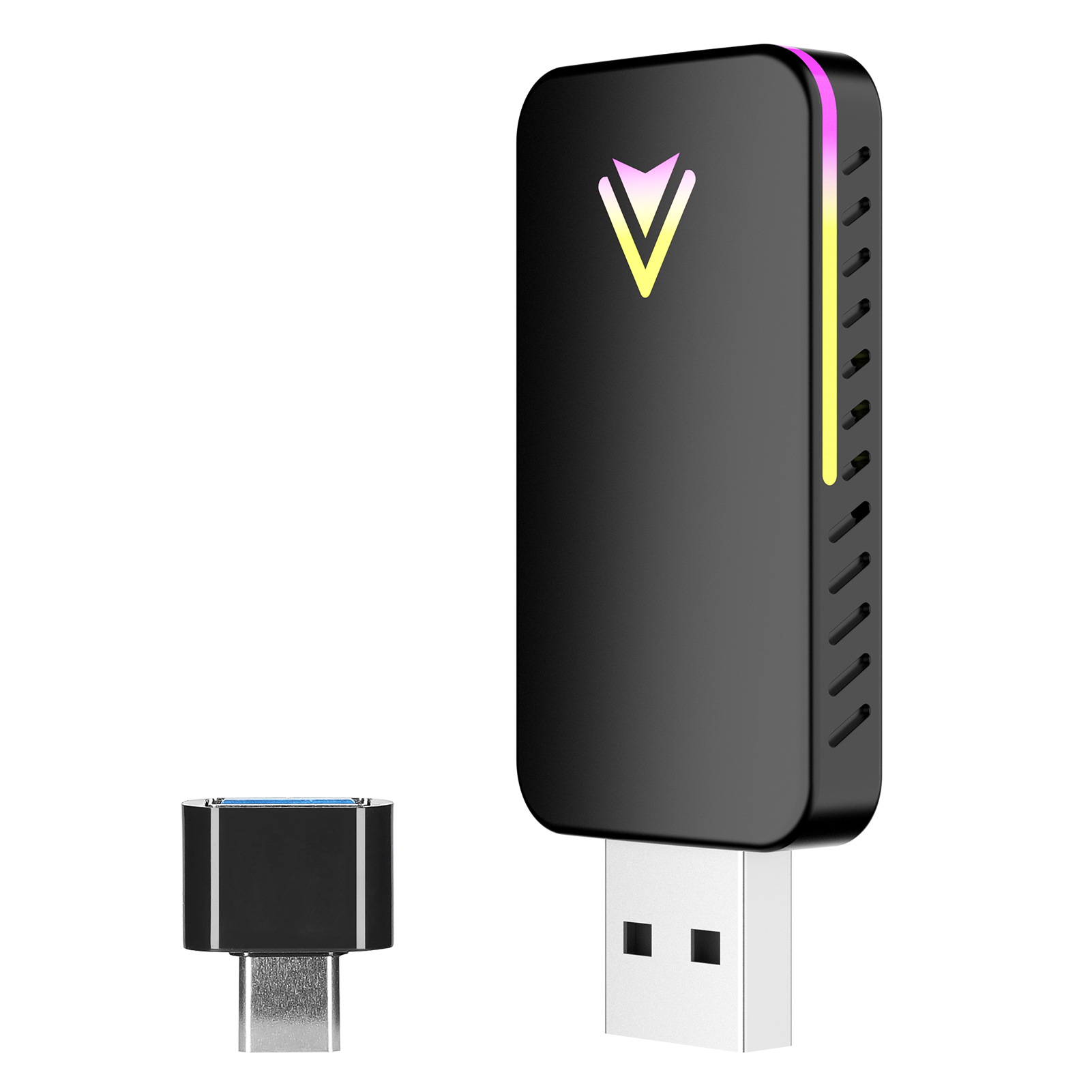 汽车无线CarPlay盒子 二合一原车车机有线CarPlay转无线Android Auto和CarPlay USB-A/USB-C即插即用 带氛围灯 黑色【仅支持iOS 13和Android 11及以上】