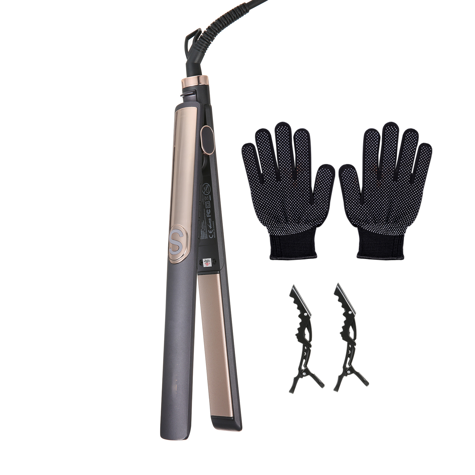 [通拓商品]电动卷发棒 家用两用负离子直发器+1双手套+2个发夹 欧规