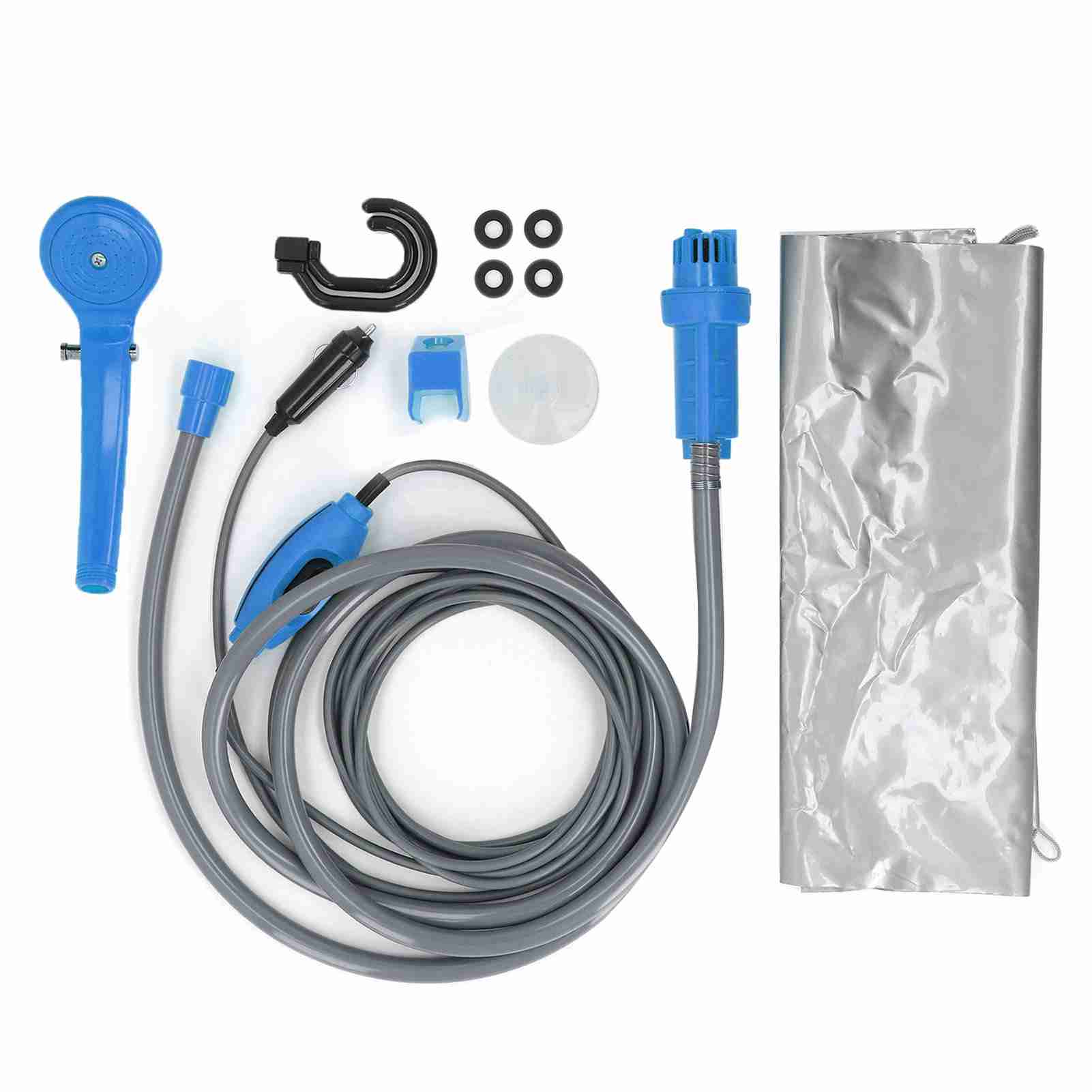 DC24V车载淋浴器便携式户外洗澡花洒淋浴器套装汽车用品户外电动淋浴泵 蓝色