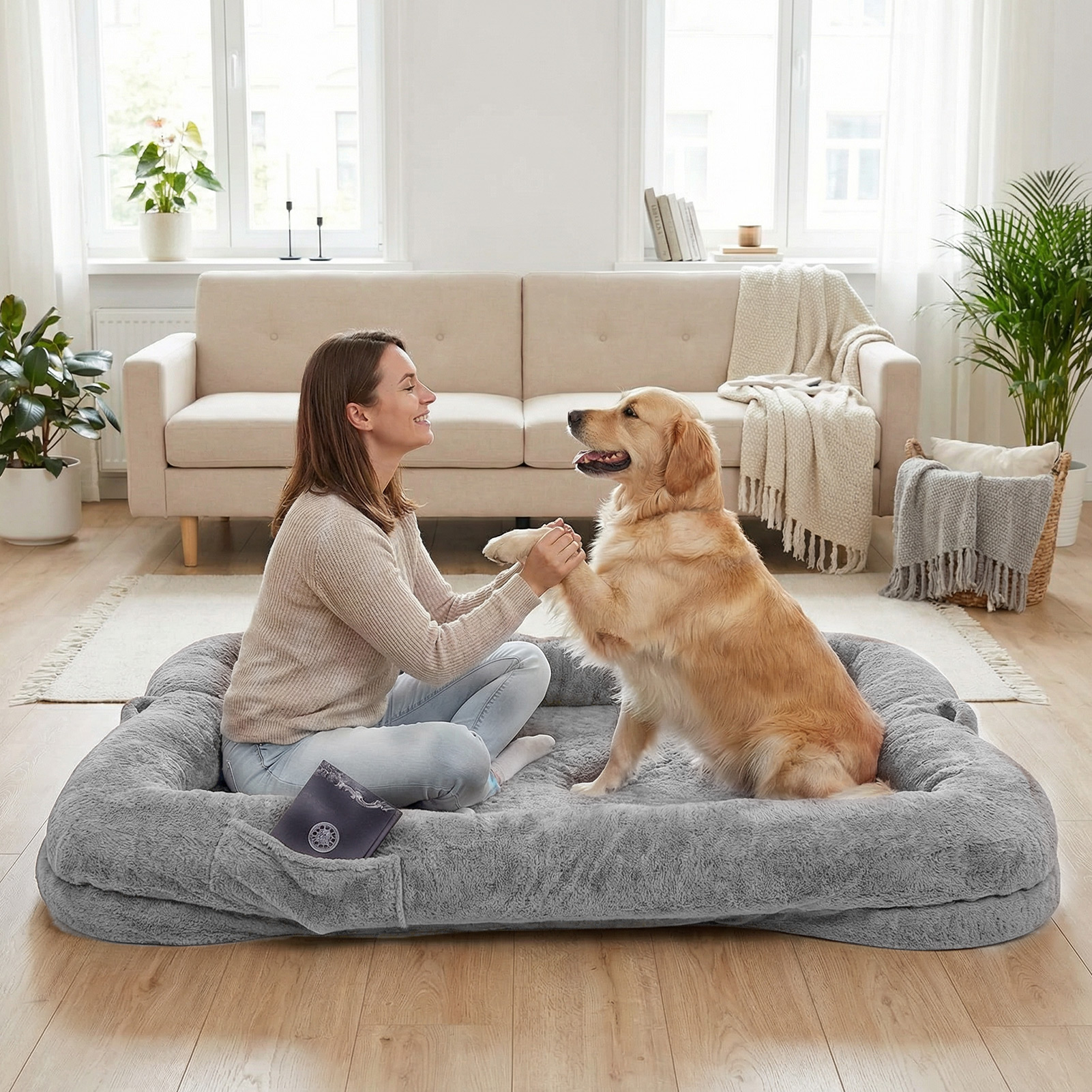 Oversized Washable Dog Bed for Shared Lounging