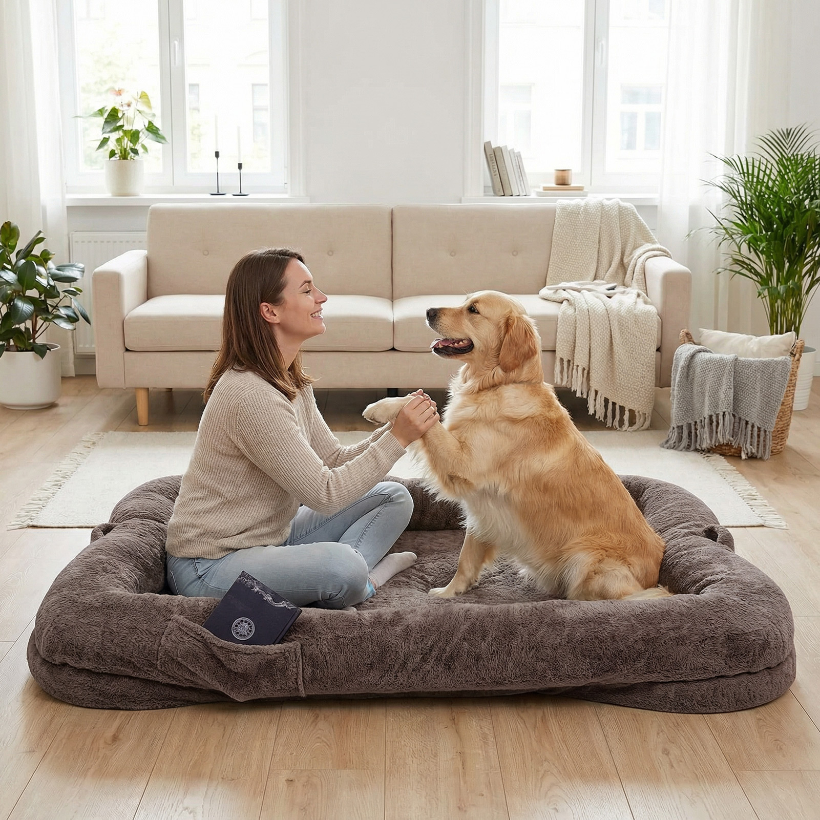 Oversized Washable Dog Bed for Shared Lounging