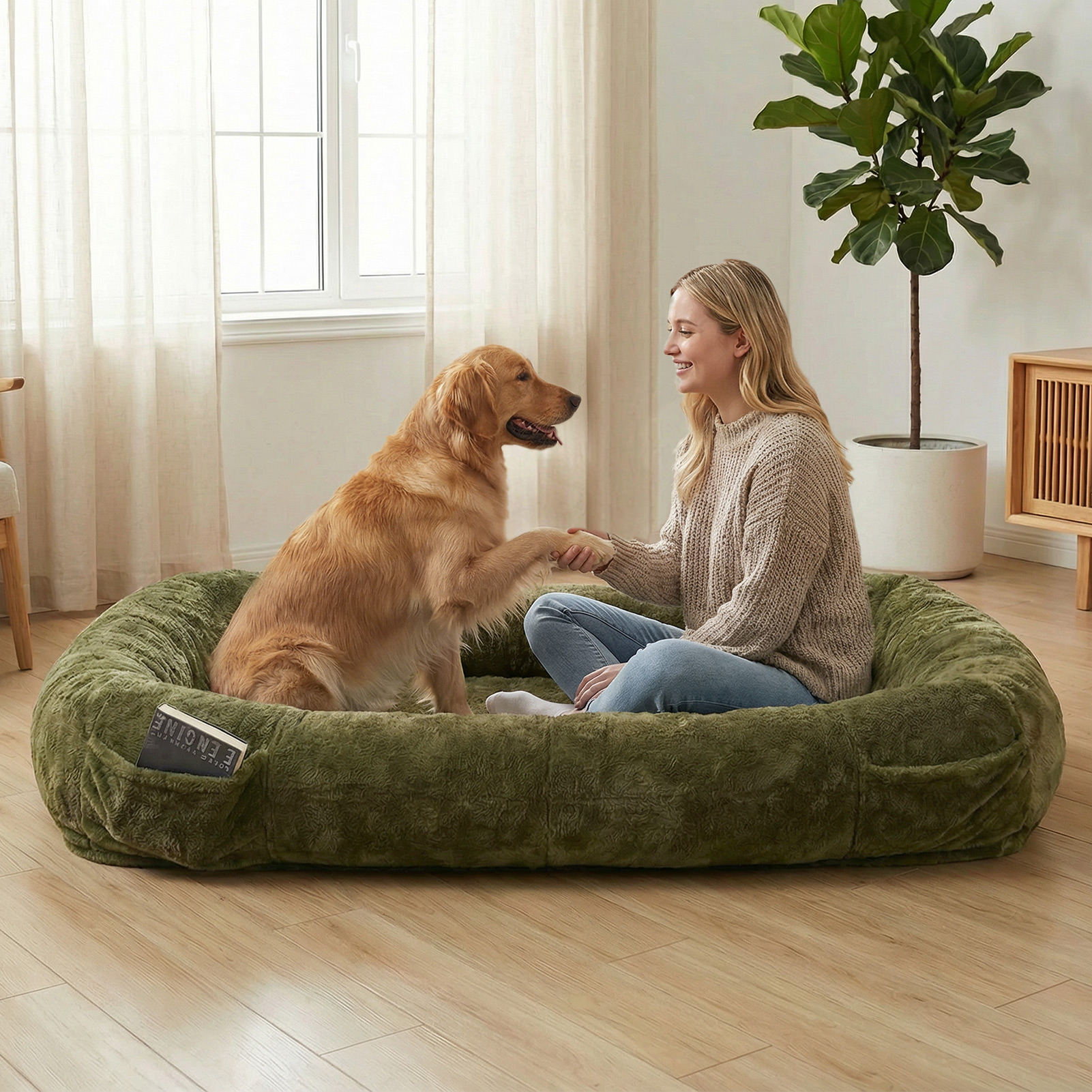 Oversized Washable Dog Bed for Shared Lounging
