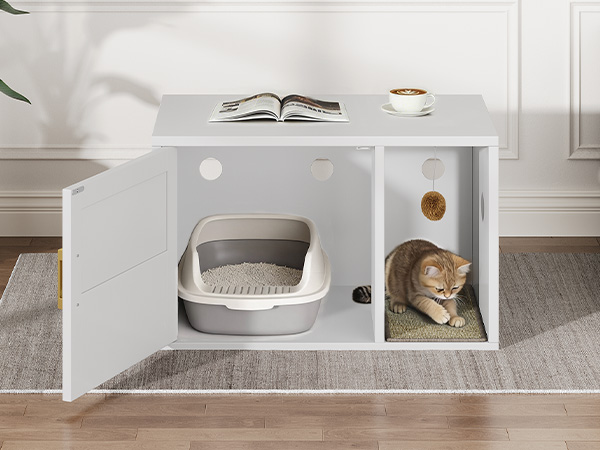 White Single-Door Cat Litter Box Cabinet
