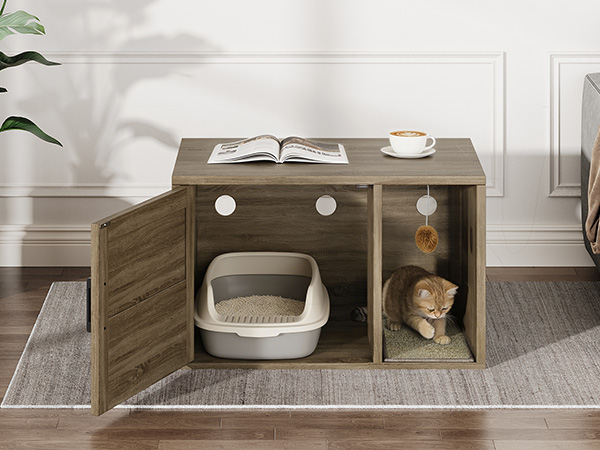 Ivory Single-Door Cat Litter Box Cabinet for Cleaner Rooms